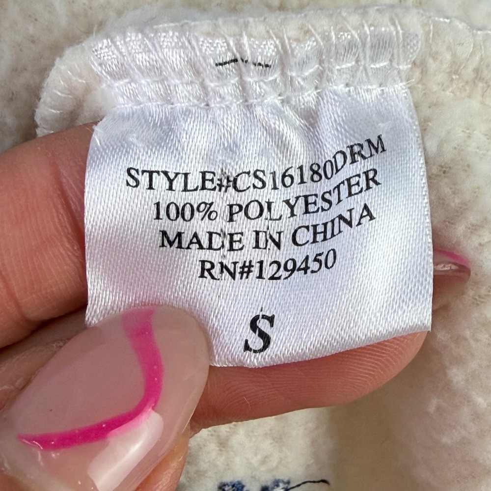 Dreamers Floral Sherpa Fleece Pullover Women Small Cream Blue Snap Neck - Picture 6 of 9